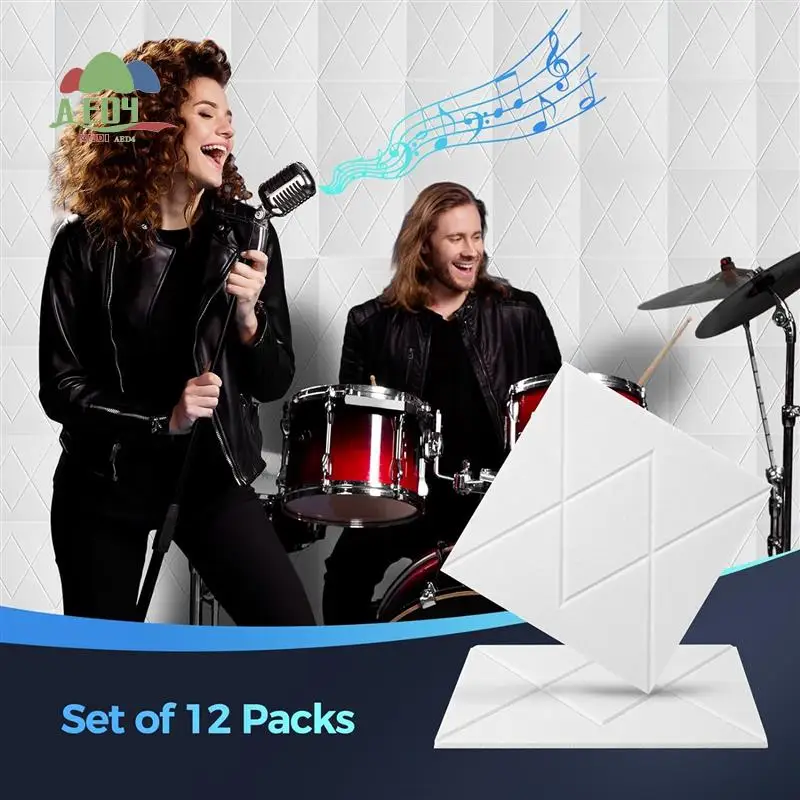 

AED4-12 Pack Acoustic Foam Panels 12X12x0.4Inch, Self Adhesive Soundproof Wall Panels, For Walls Home, Office