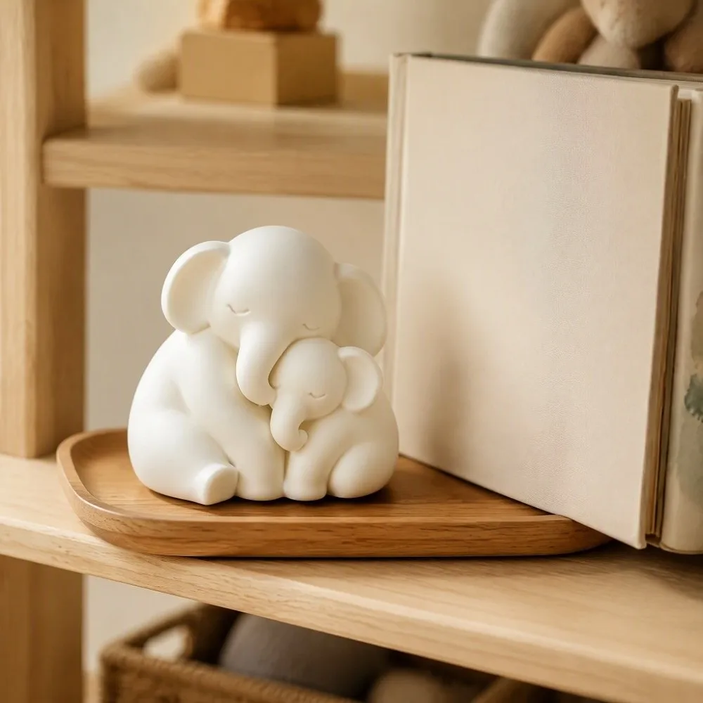 3D Printed Mother Baby Elephant Statue Cute Animal Motherly Love Theme Parent Child Elephant Sculpture Plastic Minimalist