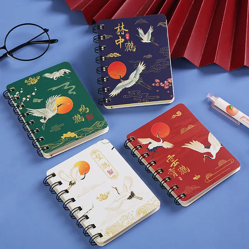 

Korean A7 Pocket Book Antiquity Crane Portable Notebook Student Cute Rollover Mini Thick Coil Stationery Kawaii Simple Journal