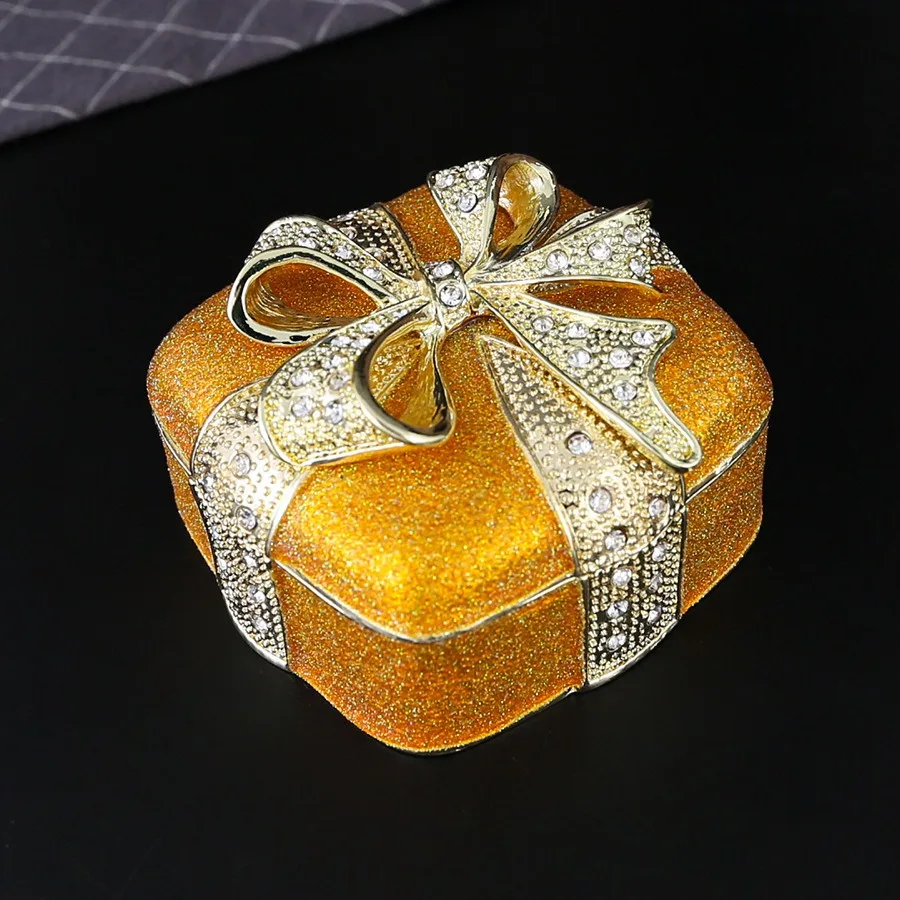 Diamond Studded Bow Jewelry Box Home Decoration Crafts Ornaments Ring Earring Storage Flip Dustproof Jewelry Box Christmas Gift