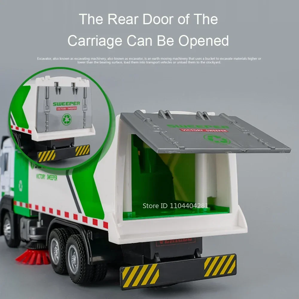1:32 liga urbana saneamento vassoura modelo brinquedos diecast portas de carro aberto som luz puxar para trás veículo brinquedos educativos das crianças