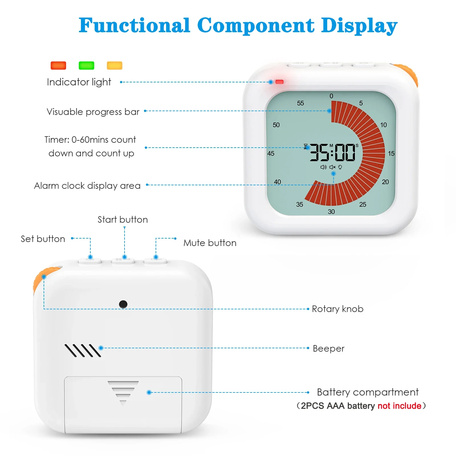 ORIA Visual Timer Digital Countdown Timer 60-Minute Silent Classroom Timer Management Tool for Home School Office Kitchen
