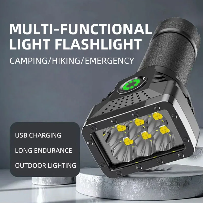 Multi Functional Outdoor LED Six Core Small Electric Display High Brightness Charging Long-range Portable Flashlight