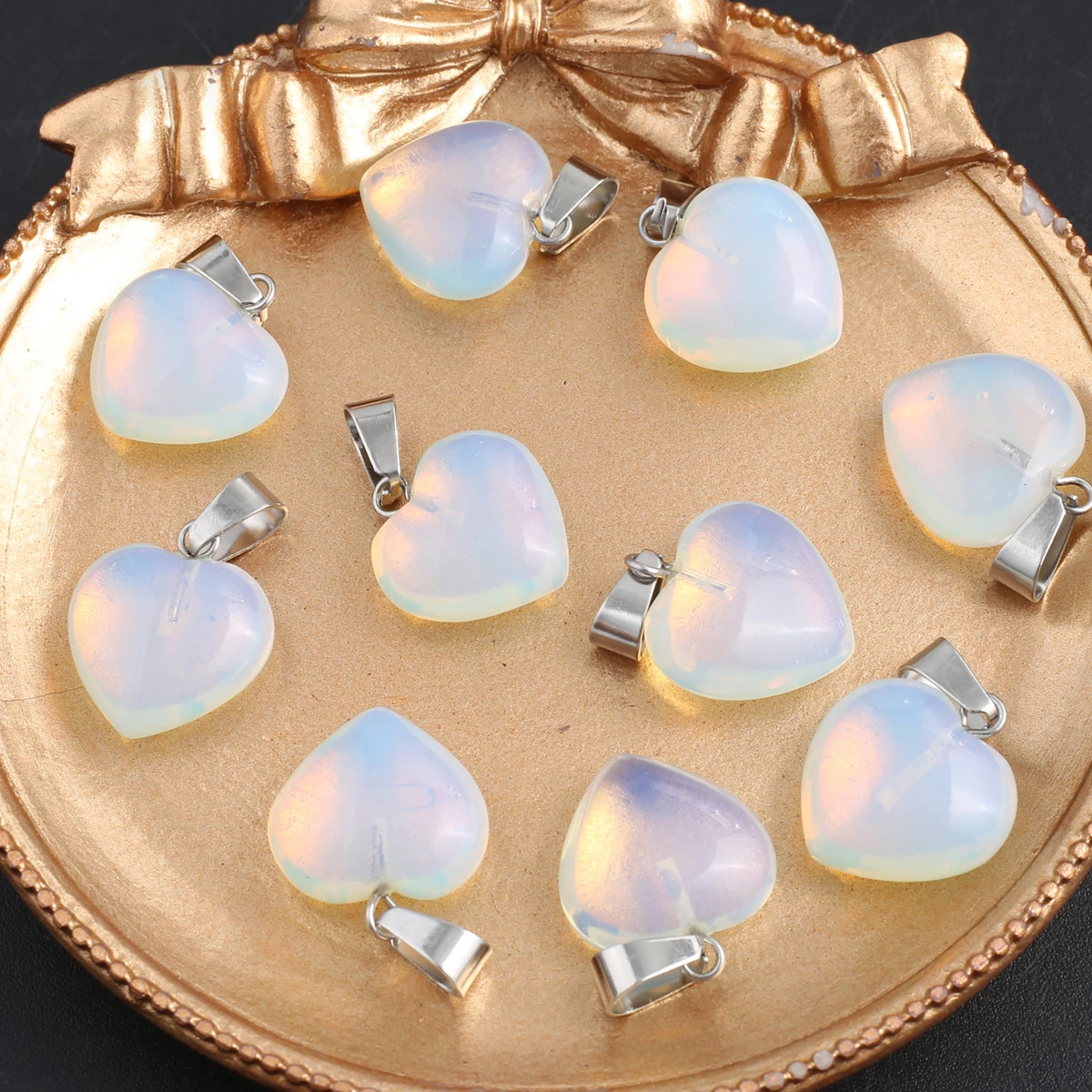 16/20mm Heart Shape Natural Opal Charms Silver Color Bail Pendants 5Pcs Set for DIY Necklace Bracelet Jewelry Making Supplies