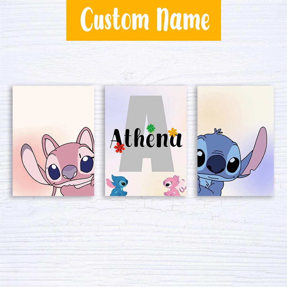 شخصية غرزة طباعة ملصق 3 قطعة غرزة اسم مخصص المشارك الحضانة جدار الفن فتاة غرفة ديكور اسم مخصص قماش اللوحة