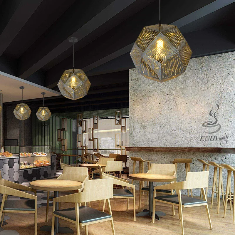 Nordic Dining Chandelier Retro Bar Cafe Lighting Creative Pendant Light Luxury Post-Modern Stainless Steel Geometric CeilingLamp