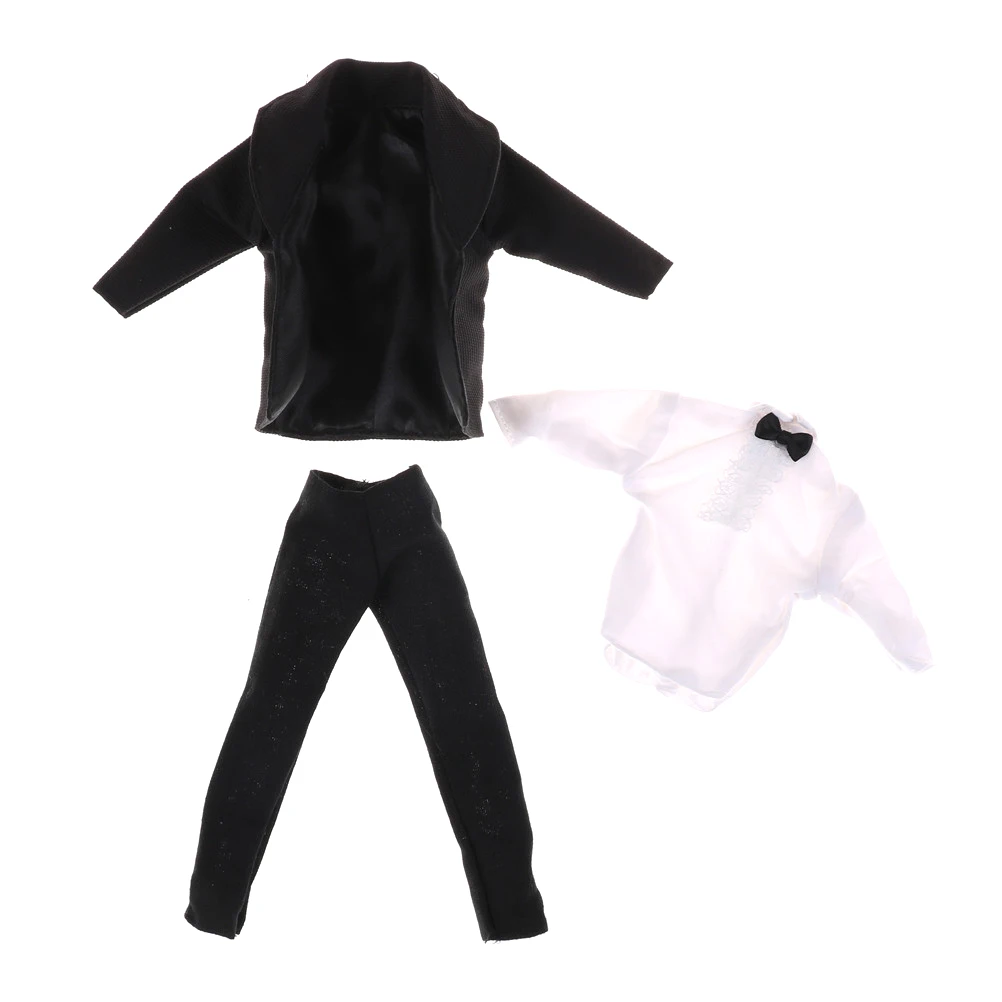 3Pcs/set For Ken Doll Formal Suit Black Bowtie Wedding Groom Clothes Tuxedo（Coat + Shirt + Pants ）
