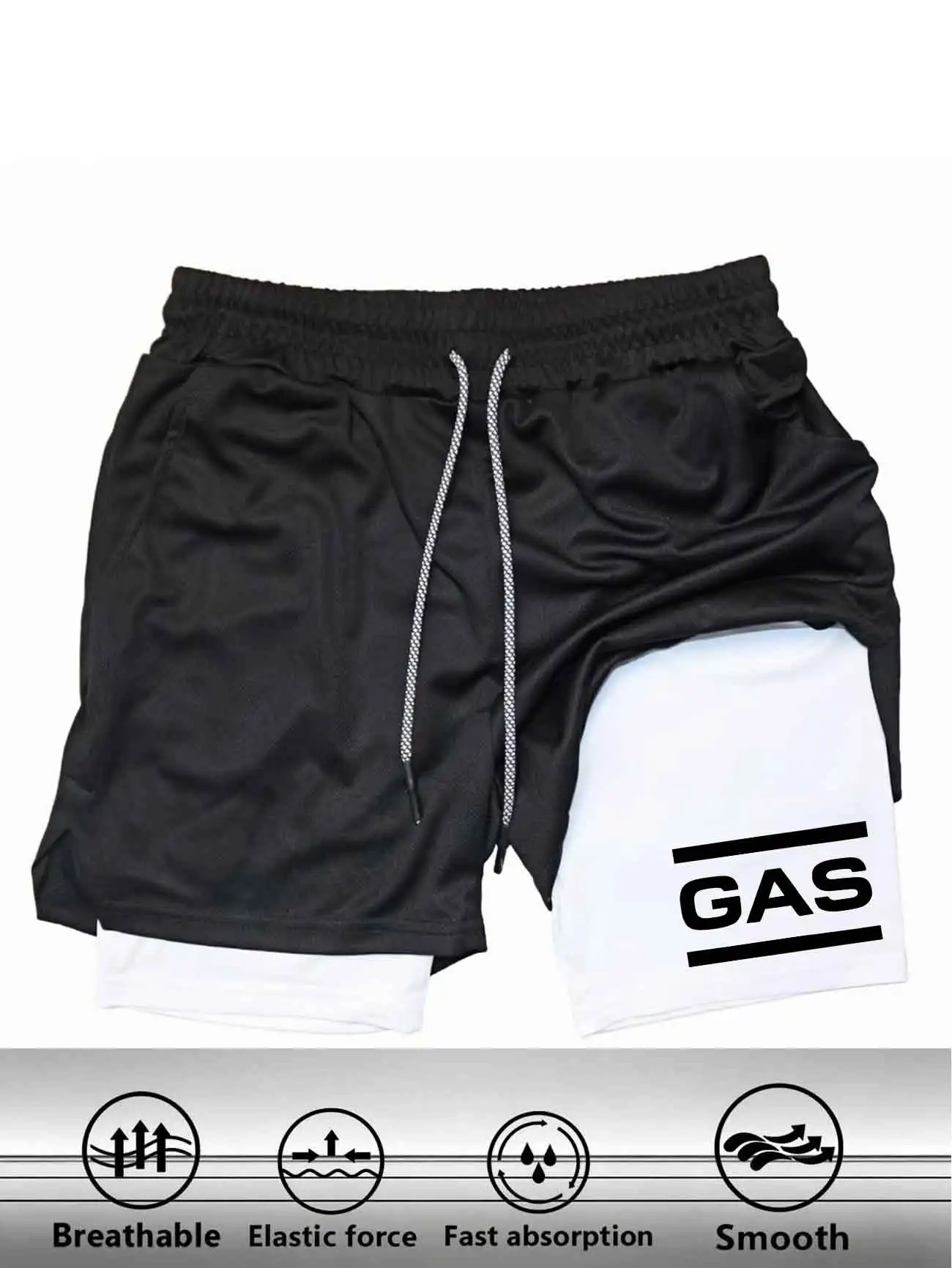 Men 2-in-1 Sports Shorts Letter Graphic Print Drawstring Fitness Shorts Smooth Elastic Fast Absorption Jogging Bodybuilding Shor
