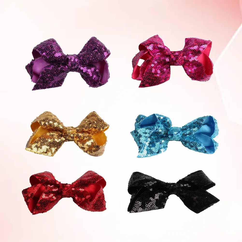 

6Pcs Hair Bow Clips Sequins Nylon Mesh Ribbon Metal Alligator Clip Party Hair Accessories Bow Barrettes Sparkly Hairpins