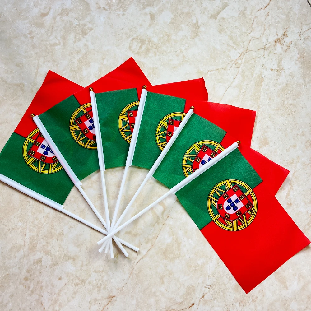 PRT POR Portugal bandera de mano 14x21cm 5/10/50/100 Uds olyester penetración de doble cara Portugal bandera de mano portuguesa para decoración