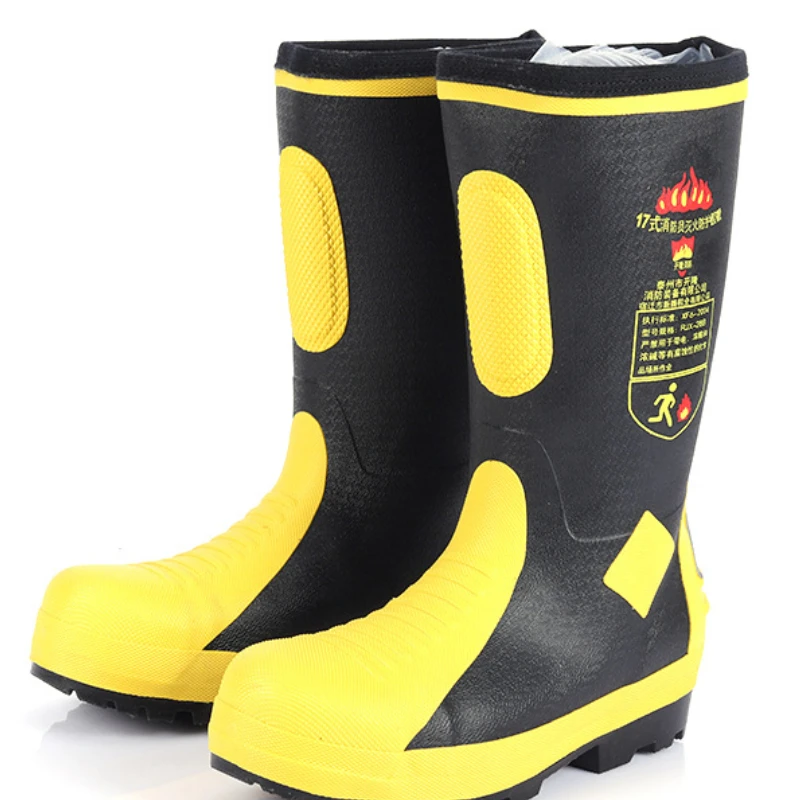 Firefighters\' Rubber Boots Forest Combat Protection Puncture Prevention Unified Emergency Rescue Firefighting Cowhide