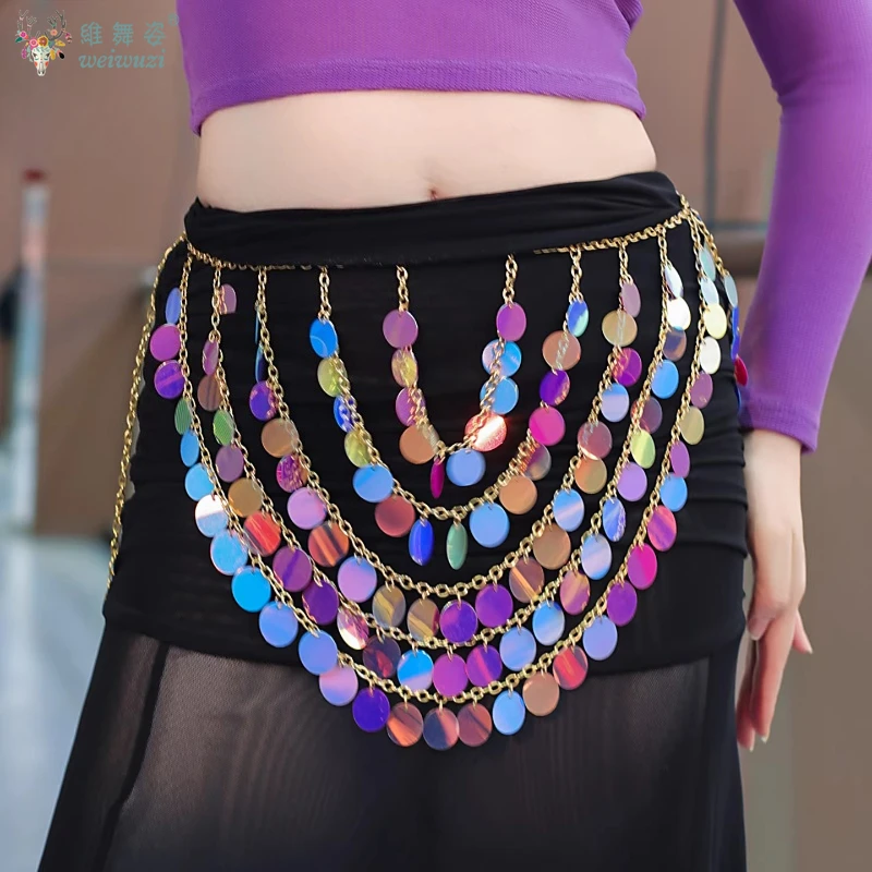Belly Dance Performance Belt Advanced Colorful Sequins Fringe Waist Chain Adult and Children Oriental Dance Practice Accessories