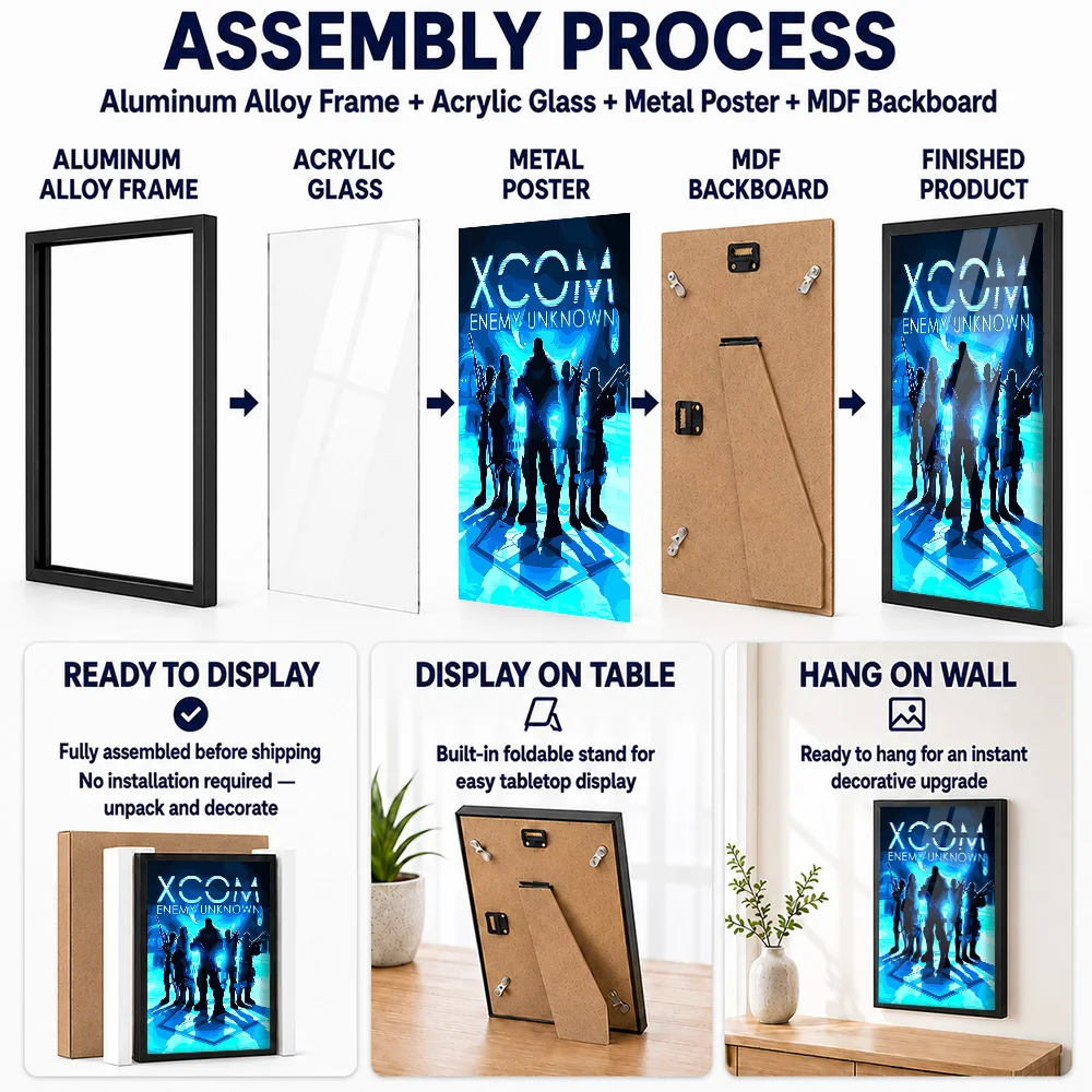 XCOM Enemy Unknown Team Framed Metal Poster Personalized Photo High Impact Mission Style Wall Art For Gaming Setup Player Gift