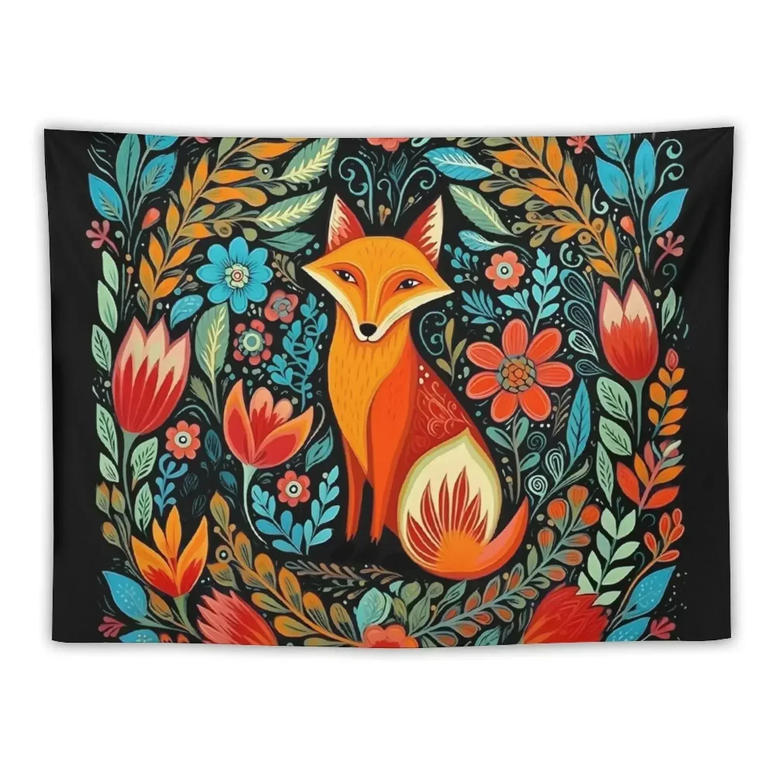 

Folk Art Fox Floral Tapestry Wall Tapestries House Decoration Decorations For Room Funny Tapestry