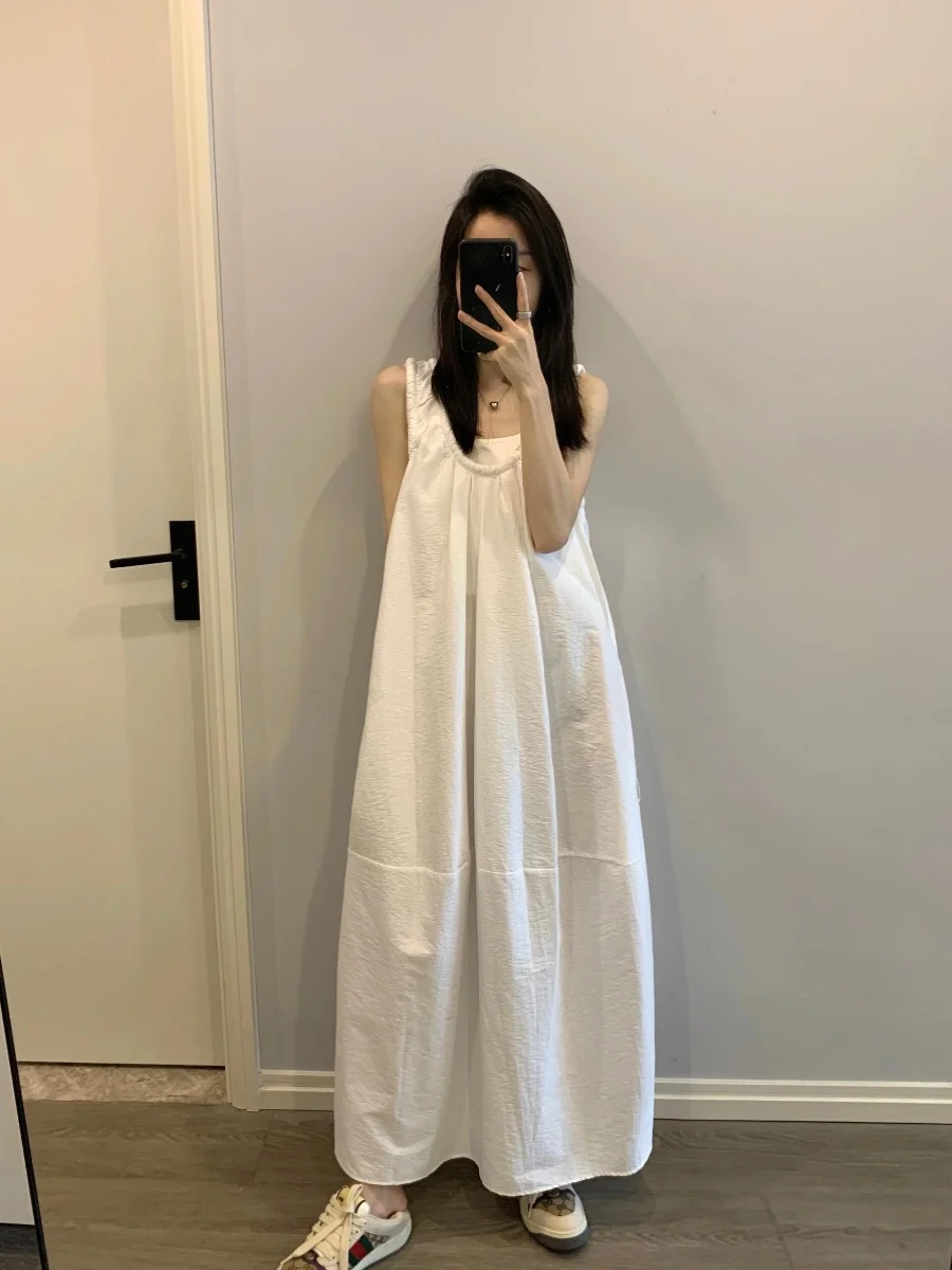 

Korean Sle Summer Svel Strap Home Clothes Women's Simple Pure Color Sp Dr Large Size Dr