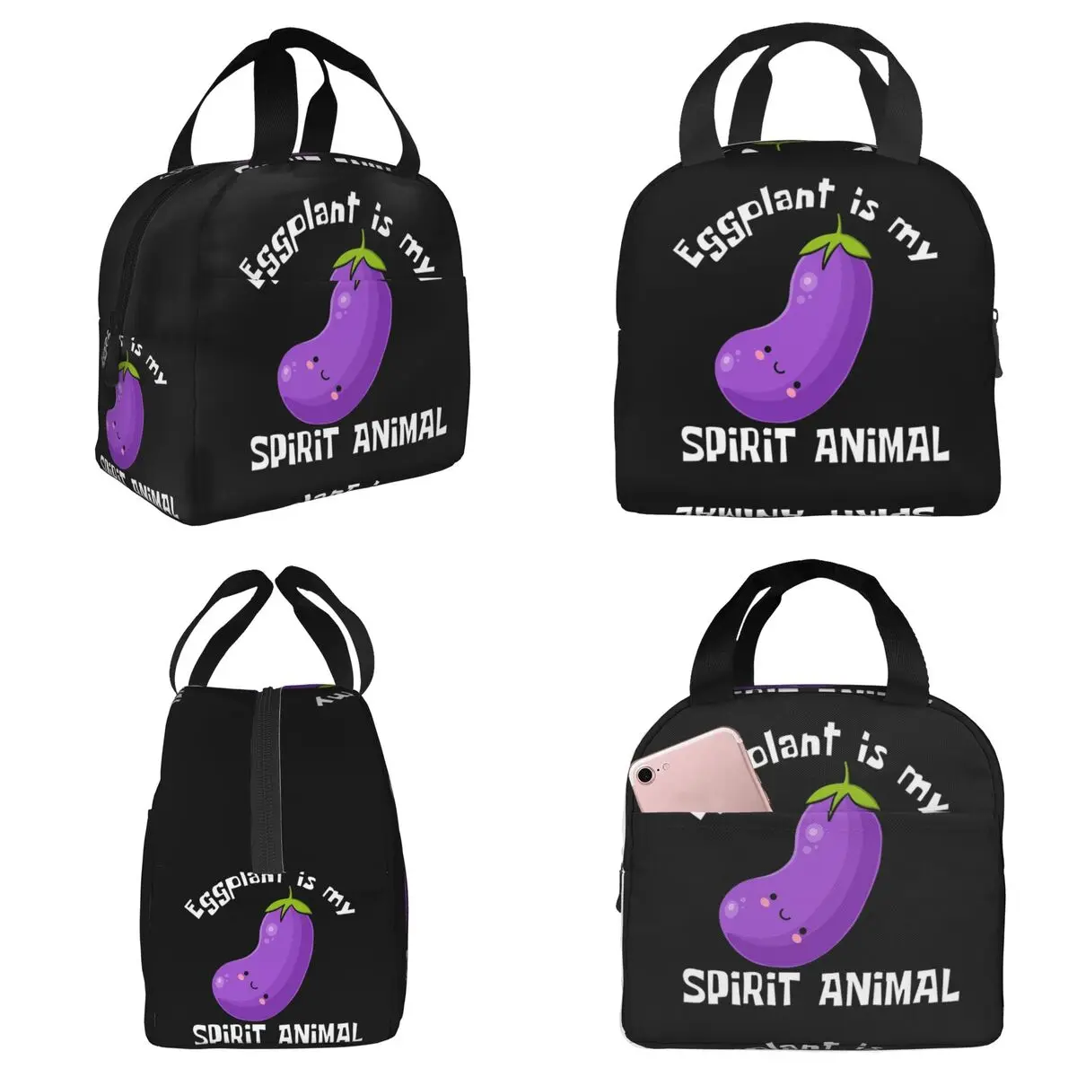 Eggplant Vegetables Insulated Lunch Bag for Women Office Cooler Thermal Food Box Tote Portable Lunch Boxes Container