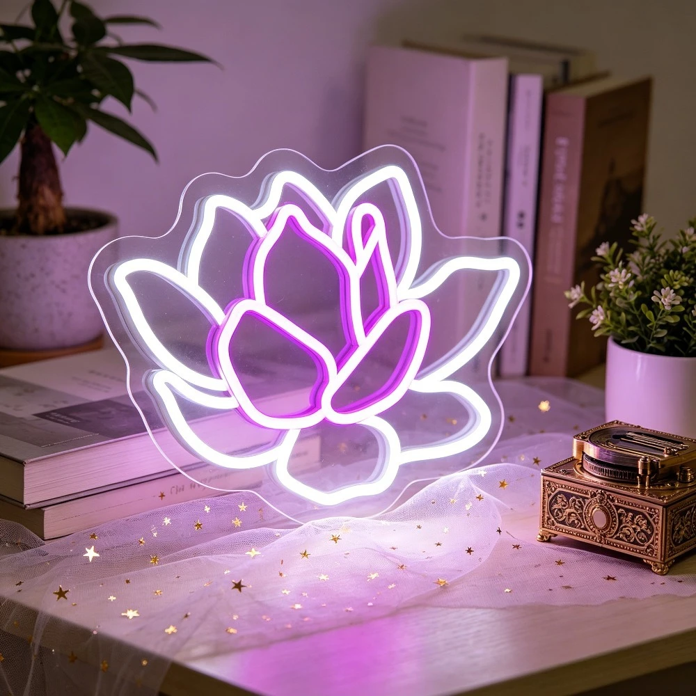Lotus Flower Neon Sign LED Marquee Light for Home Bedroom Yoga Studio Decoration Zen Aesthetic Gift USB Reusable Wall Art