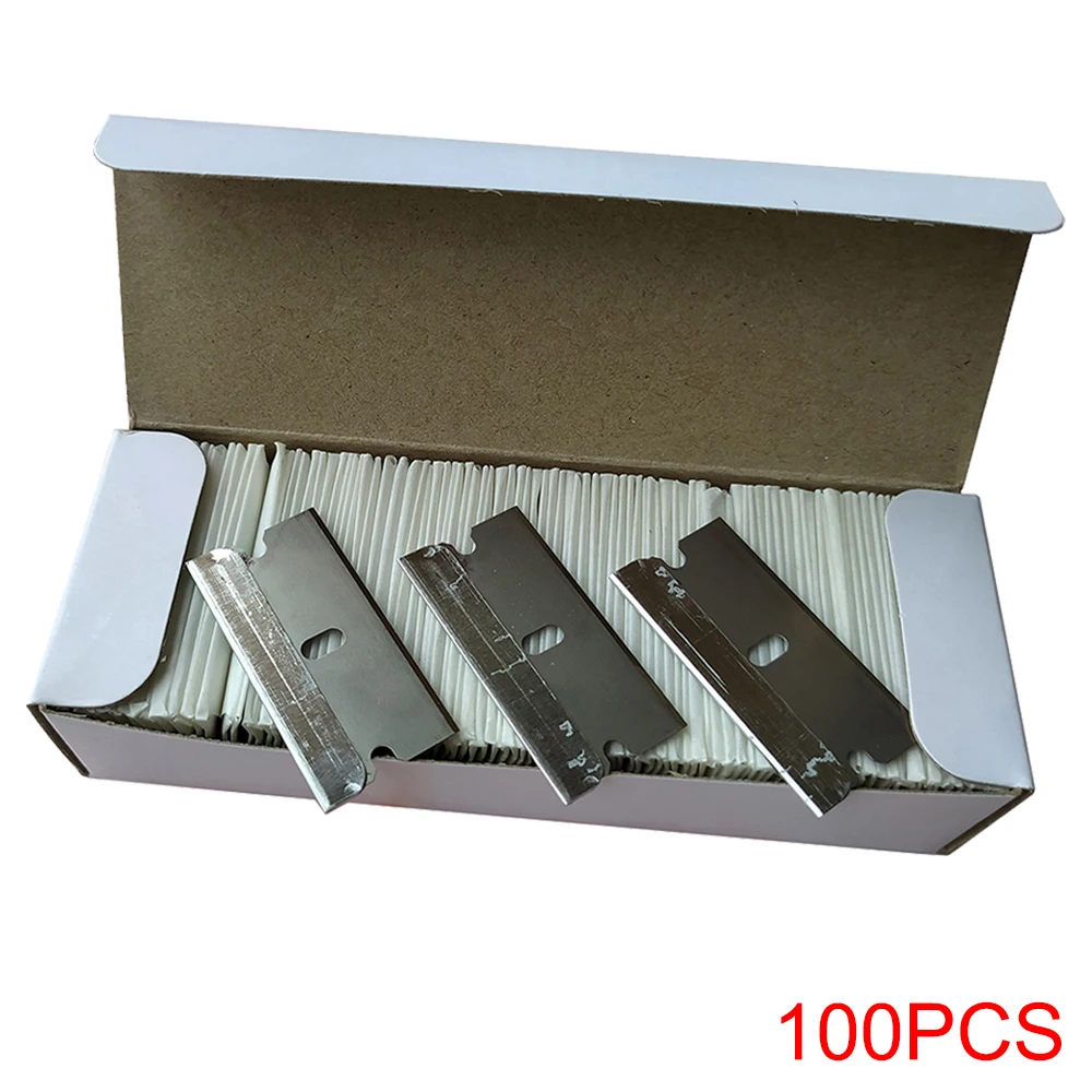 CNGZSY 100pcs Razor Blades Safety Scraper Glue Knife Glass Cleaner Replacement Carbon Steel Blade Ceramic Car Labels Remover E13