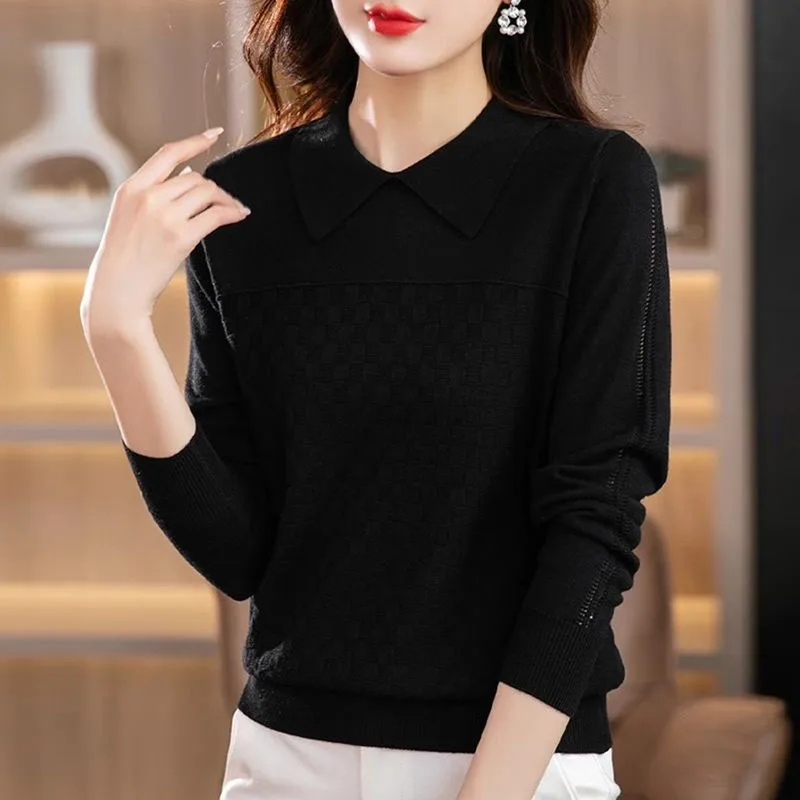 Autumn and Winter Fashion Trend Doll Neck Solid Color Versatile Splice Loose Relaxed Simple Commuter Mother's Knitted Sweate