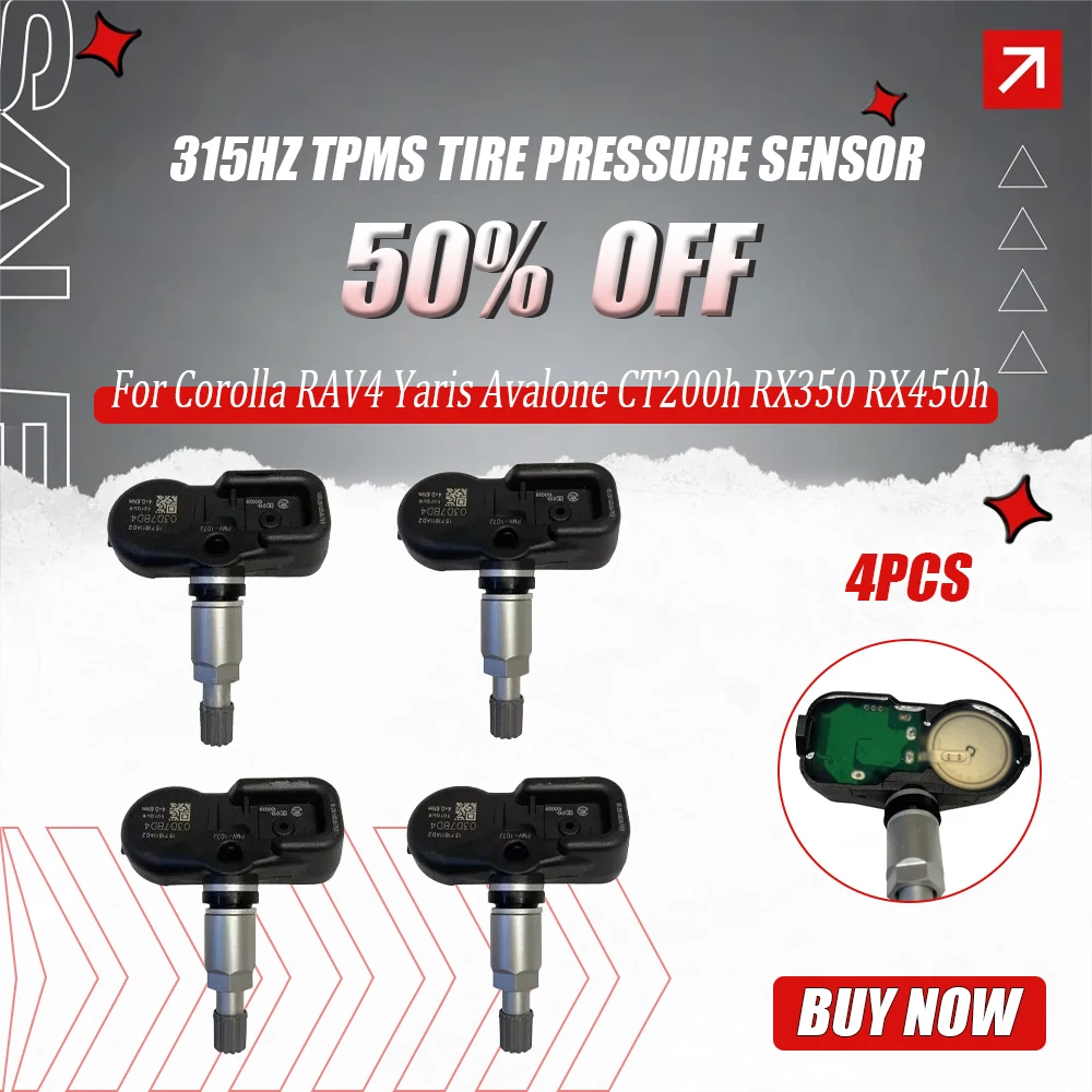 

4 Pcs Car 315Hz TPMS Tire Pressure Sensor 42607-33021 for Corolla RAV4 Yaris Avalone CT200h RX350 RX450h 4260733021 PMV-107J
