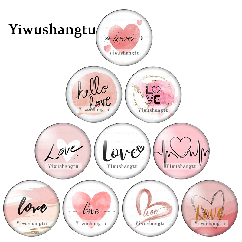 Red love wordart Sweet painting  12mm/18mm/20mm/25mm Round photo glass cabochon demo flat back Making findings