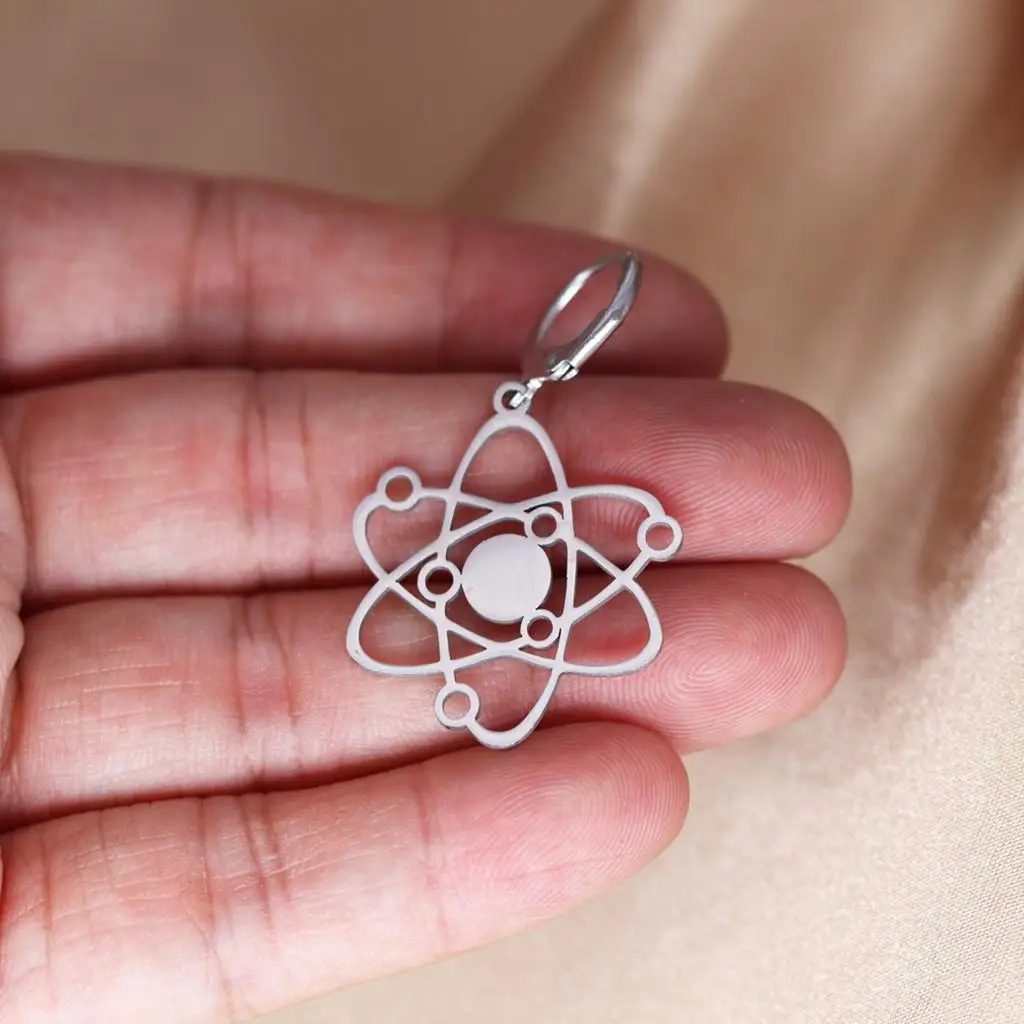 QIMING Atom Structure Hoop Earrings Stainless Steel Science Molecule Dangle Earrings for Women Daily Jewelry Gift Wholesale