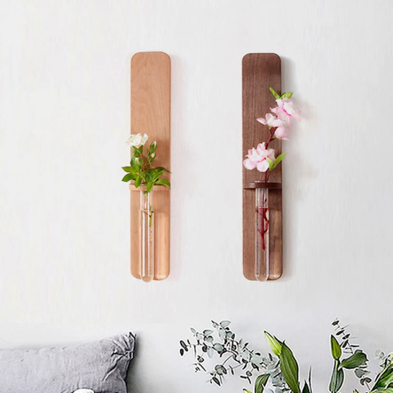 Wall Decoration Wall Hanging Vase Home Decor Solid Wood Hydroponic Flower Arrangement Device Living Room Decorative Vase