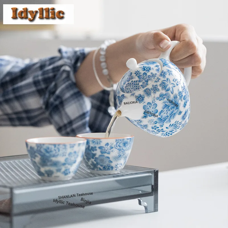 Blue And White Ru Kiln Teapot Antique Tea Infuser Pot Household Tea Soaking Kettle With Filter Green Tea Tea Ceremony Gifts