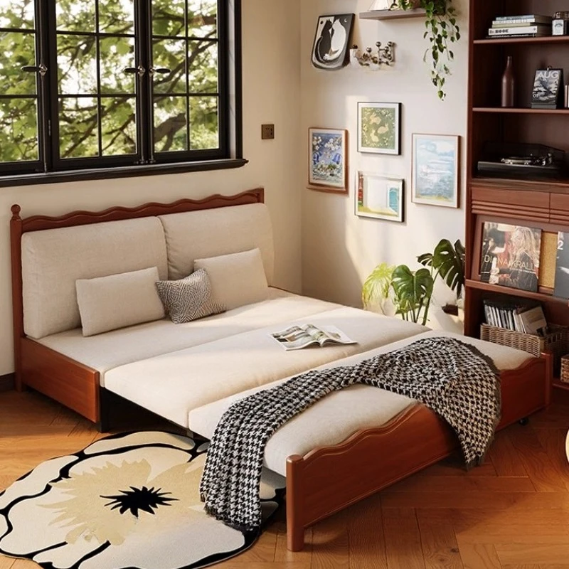

Solid wood sofa bed foldable dual-purpose small apartment living room multi-functional telescopic bed