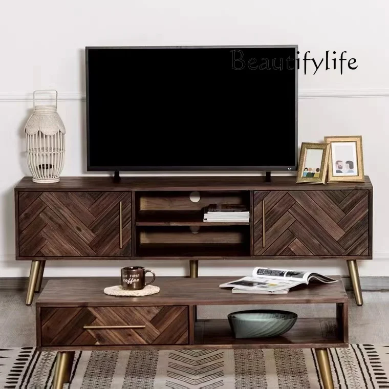 

Nordic Solid Wood Coffee Table TV Cabinet Combination Living Room Multi-Functional Floor Cabinet