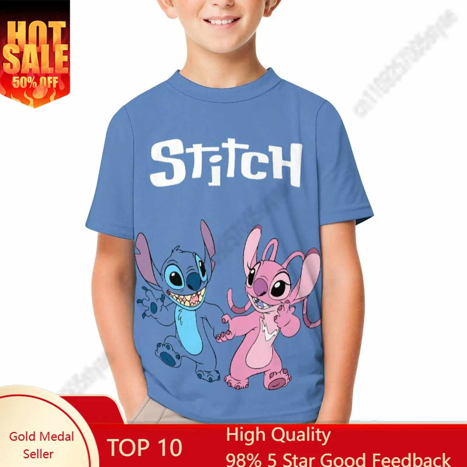 

Stitch T Shirt Boy Girl Short Sleeve Print Fashionable Cute Casual Cotton TShirt Comfortable Crew Neck Children Child Tee