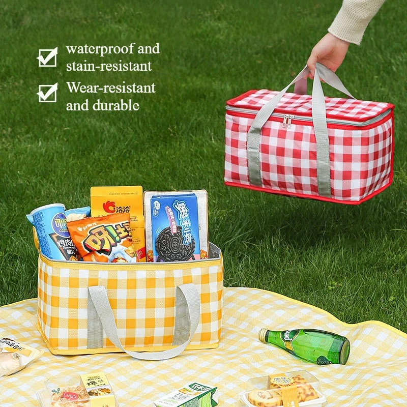 Tote Bag Sublimation - Large Capacity Checkered Insulated Cooler Bag
