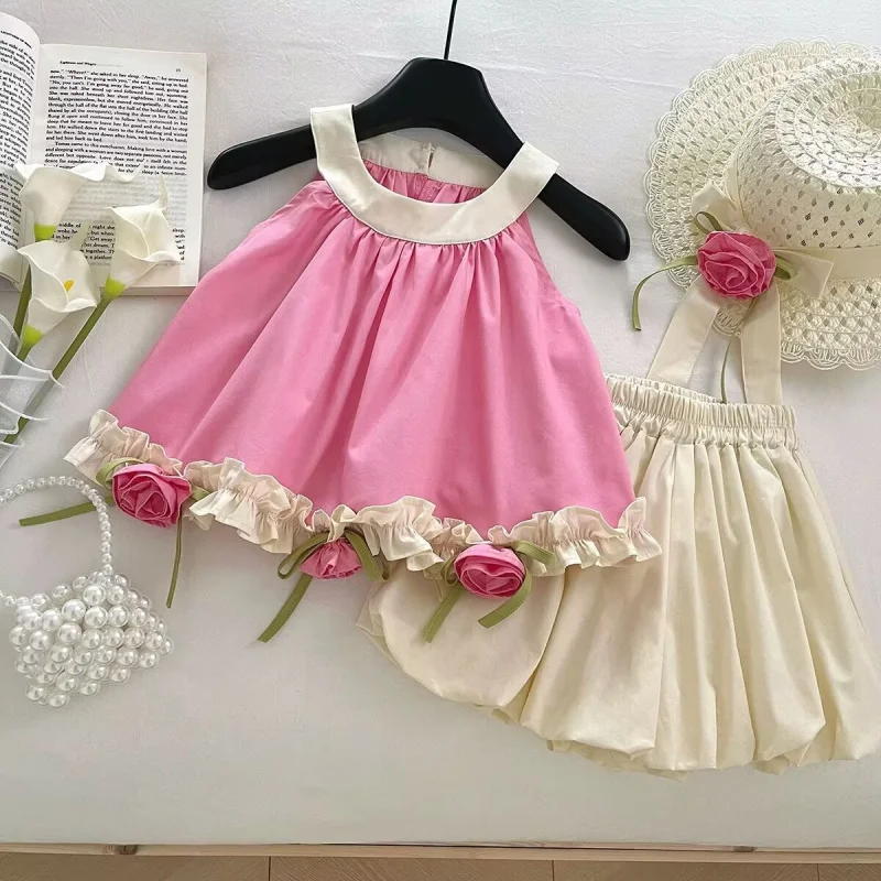 

Girls Suit Summer New2025Floral Vest Top and Flower Shorts Set for Baby Girls Sweet Two-Piece Wholesale