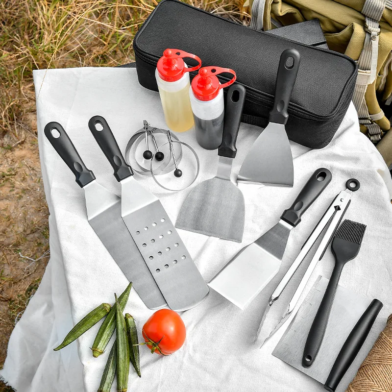 

BBQ Tool Set Stainless Steel Barbecue Grilling Tools Outdoor Camping Cooking Tools Set BBQ Grill Accessories Kit with Bag