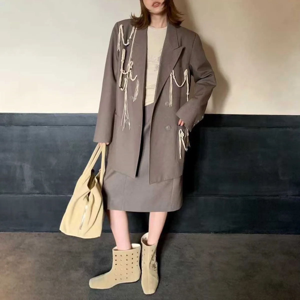 KWTX レディース 2025 無地 ダブルブレスト ブレザー 秋冬 ヴィンテージ シック ノッチドラペル ポケット付き プレミアム 快適