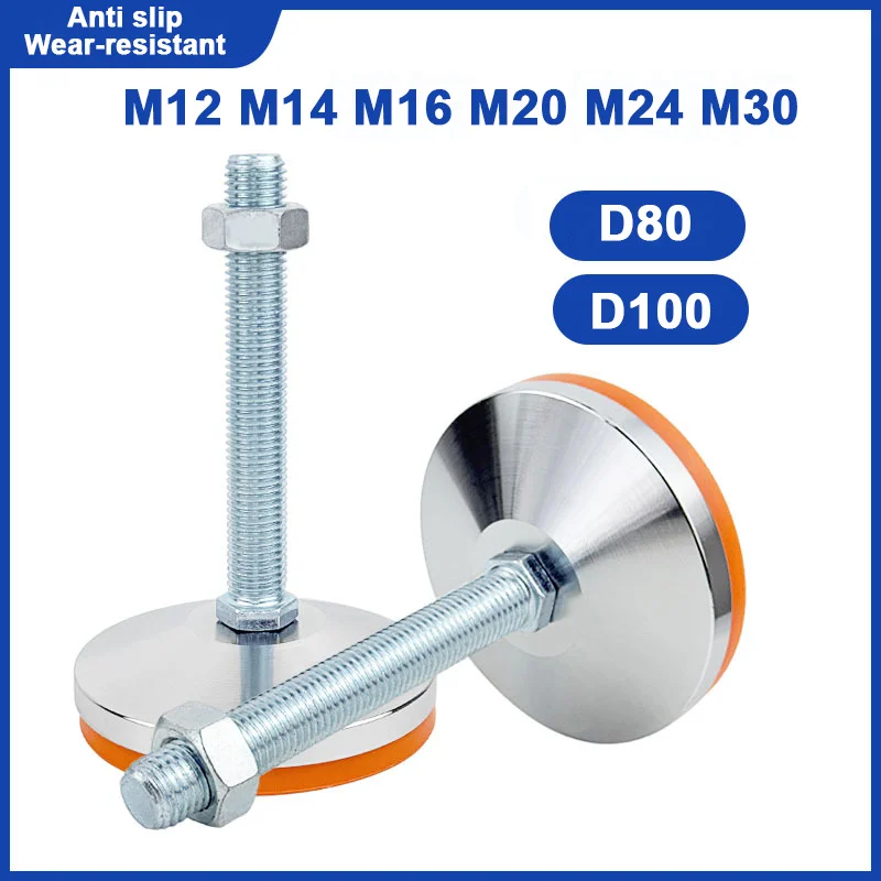 1Pcs Stainless Steel M12-M30 Adjustable Leveling Feet Rubber Base D80mm D100mm Anti-Slip Shock Absorption Foot for Furniture