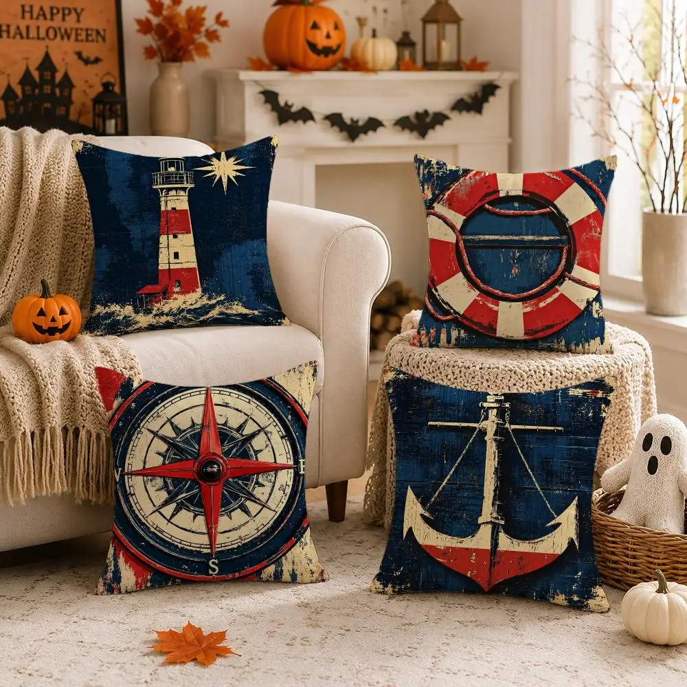 Classic Nautical Heritage Cushion Cover 1/4PCS Short Plush Pillow Cover Set Soft Decorative Cushion Case for Sofa Bed Home Decor