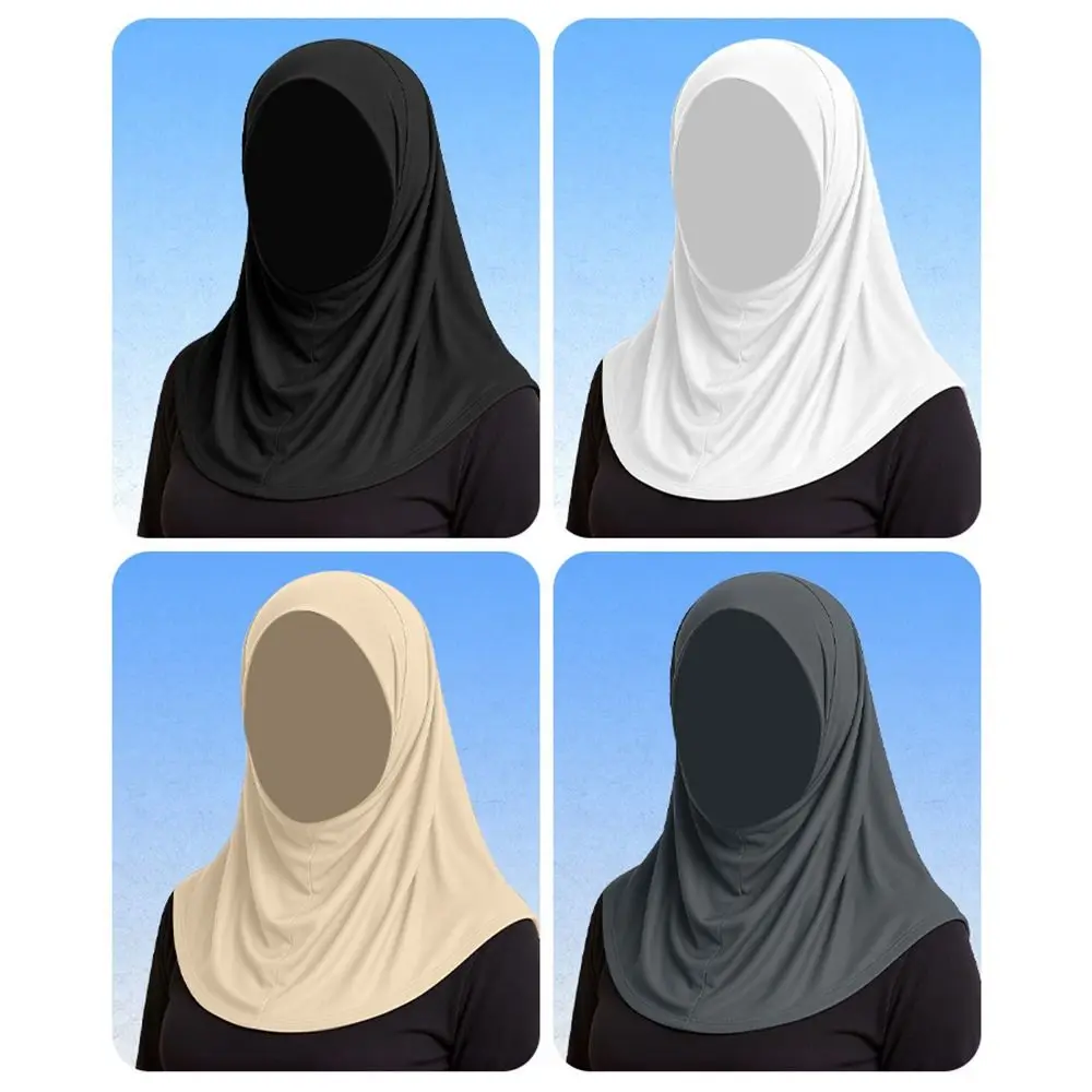 Elegant Ice Silk Women Hijab Scarf Neck Protection Sun Protection Ready To Wear Hijab Spandex Solid Color Instant Hijab Lady