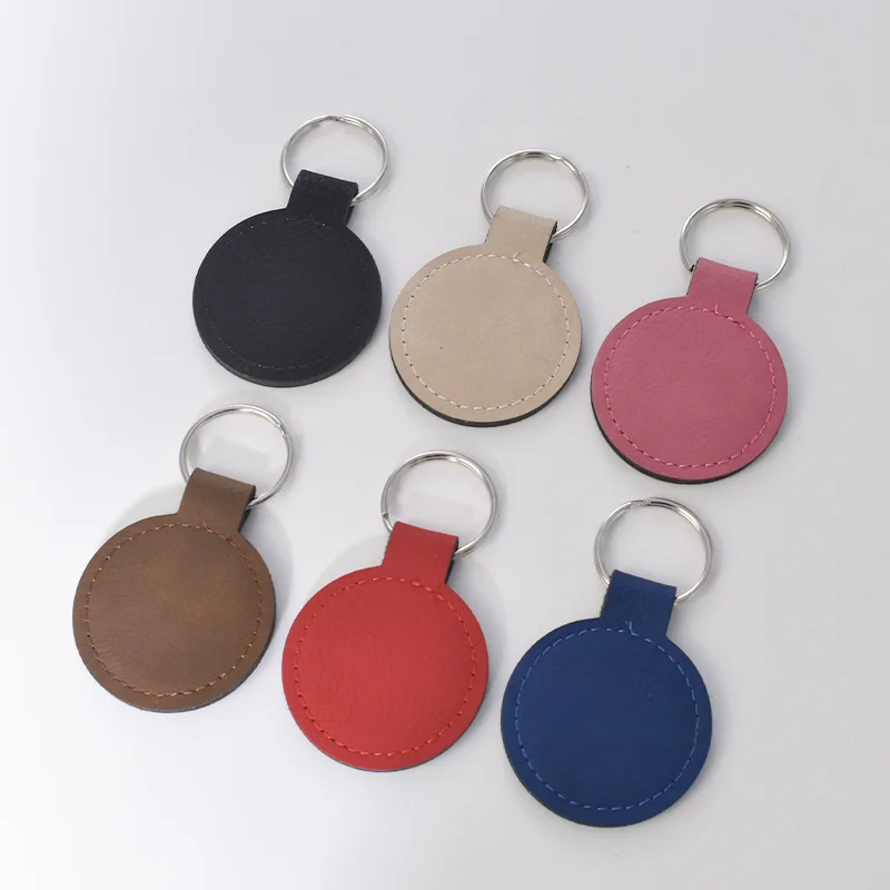 14pcs Keychain PU Leather Key Tag Custom Logo Engraved Keychain Lobster Clasp Key Ring Rectangle Round Leather Gift