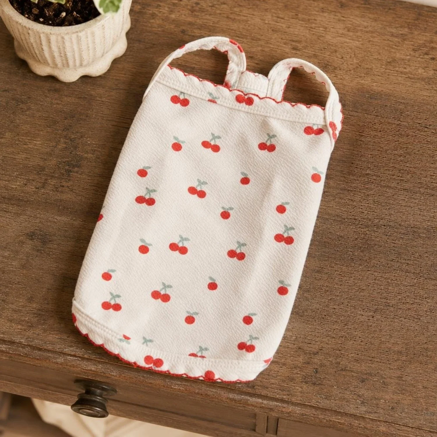 Sommerweste für kleine Hunde, niedliches Kirschmuster, Haustierkleidung, atmungsaktives ärmelloses Welpenshirt aus Baumwolle für Bichon Teddy Cat – Detail 4