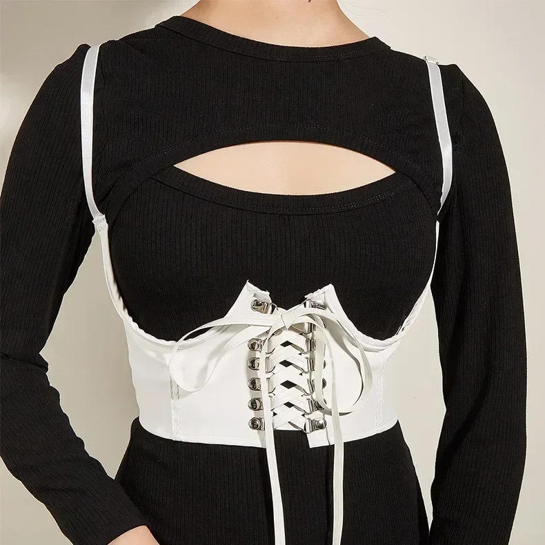 Women Corset Waist Support Gothic PU Leather Crop Top Lace-up Bandage Waist Bodyshaper Decorative Corset Women  Accessory