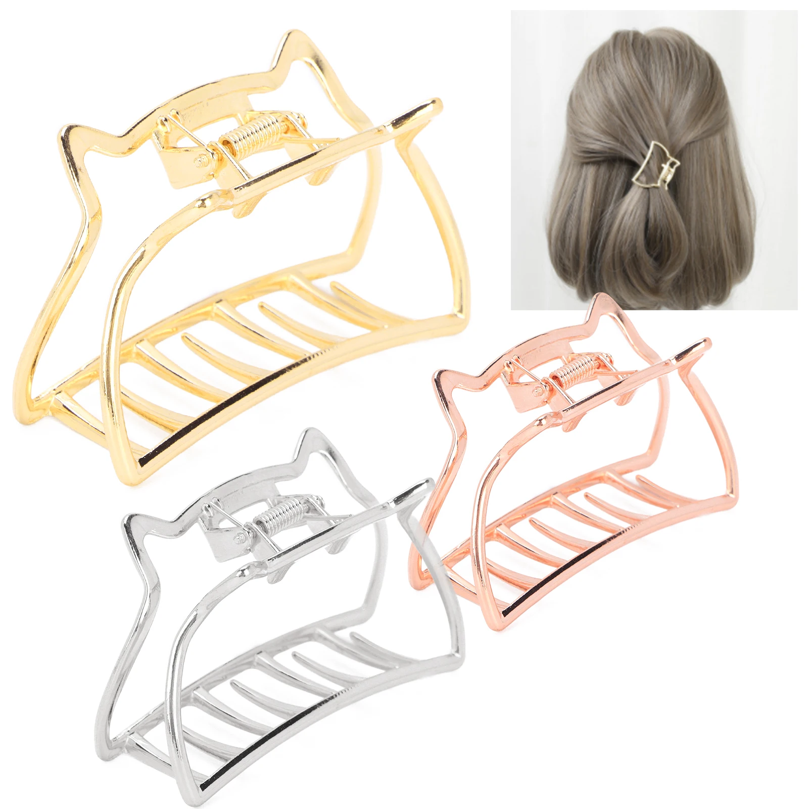 

Hair Barrette Clamps Hair Claw Clips Metal Strong Hold NonSlip Cat Shape Jaw Clips Hair Holder for Women Metal Hair Claw Clips
