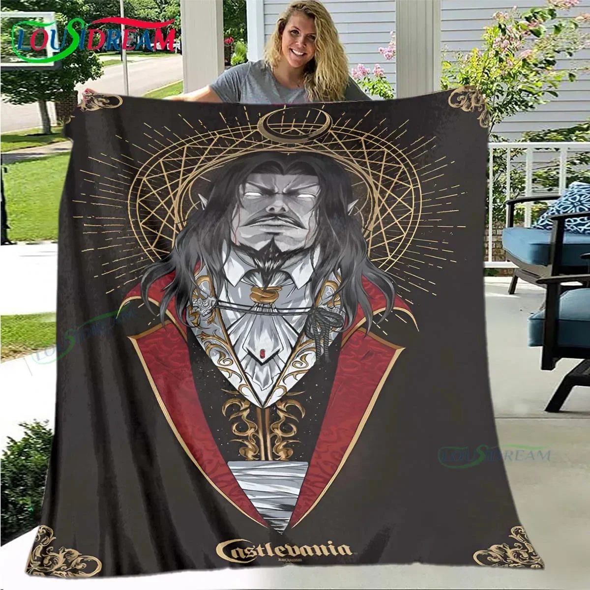 Game C-Castlevania Dracula Pattern Blanket Star Art Flannel Thin Blanket Portable Home Travel Office Lunch Break Blanket