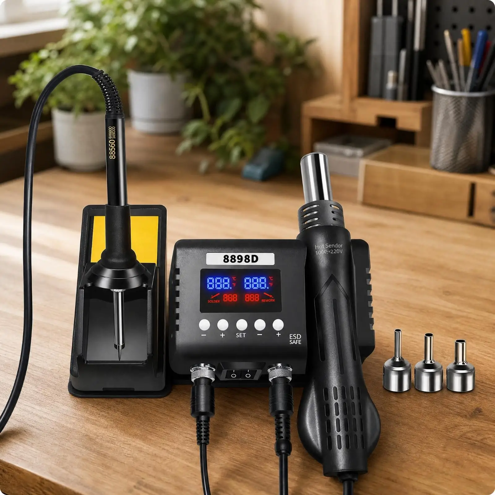 Soldering Iron Stand Digital 8898D Benchtop Repair Station Adjustable Temperature for Electronics Technicians, Component-Level