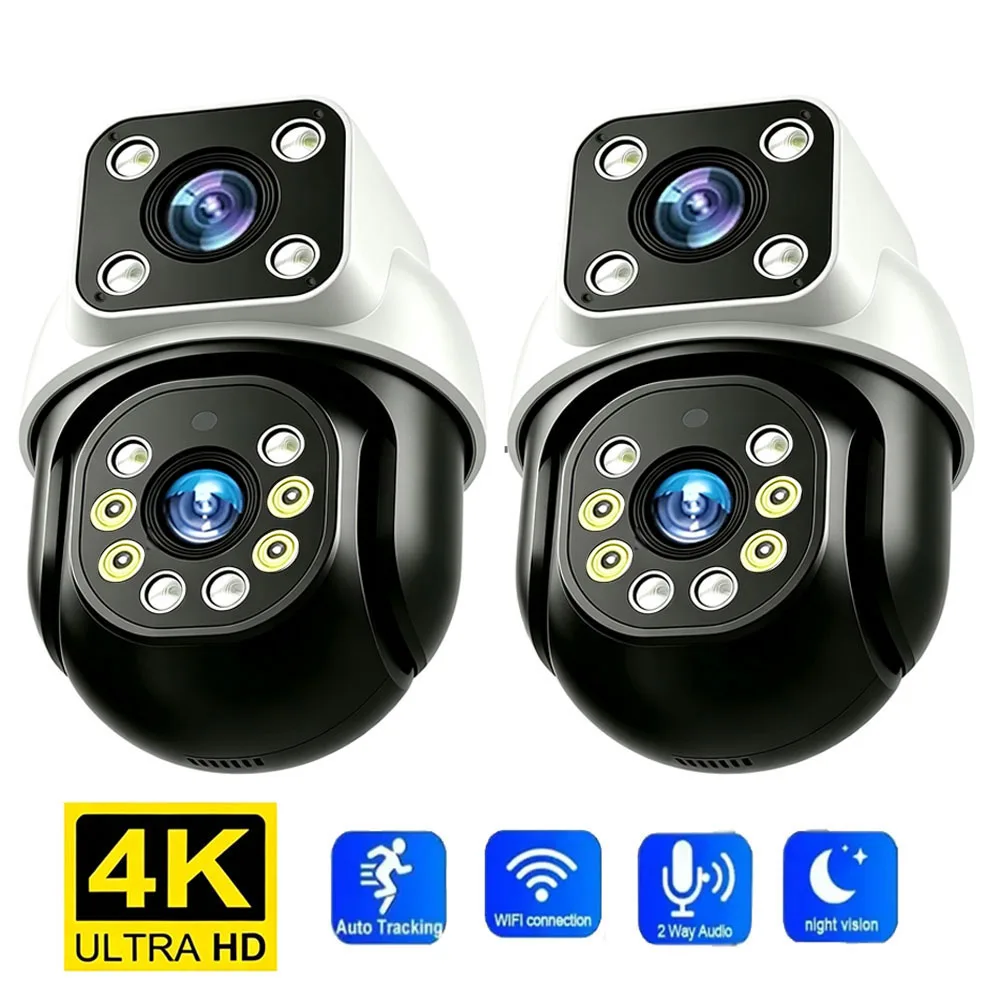 4K Dual Lens WiFi IP Camera Auto Tracking Two Way Audio Dual Screen HD Night Vision Home Security Outdoor CCTV Surveillance Cam