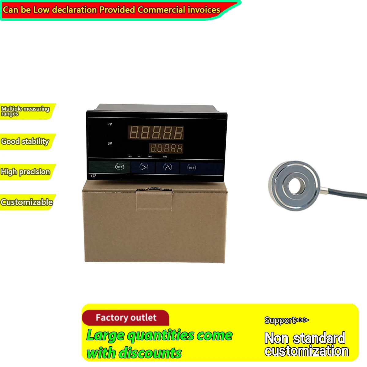 Load Cell and Digital Indicator Combo Kit Hollow Compression Force Transducer 0-5 Tons for Industrial Automation Control