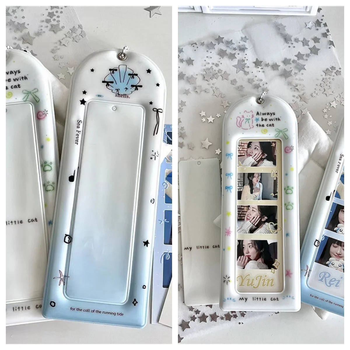 Butterfly Knot Cat Original Life Four-Panel PVC Card Holder Star Chasing Bookmark Card Wallet Photo Campus Card Storage Pendant