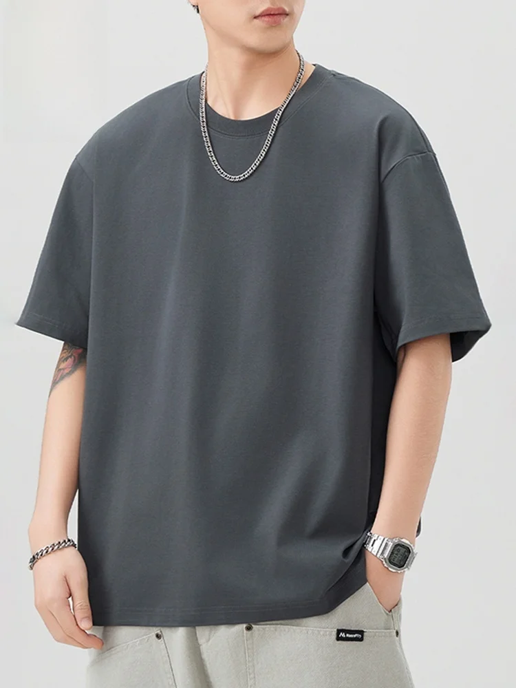 

Мужская футболка свободного кроя с коротким рукавом, модная летняя новинка, смесовая ткань из хлопка и полиэстера, с защитой от сминания