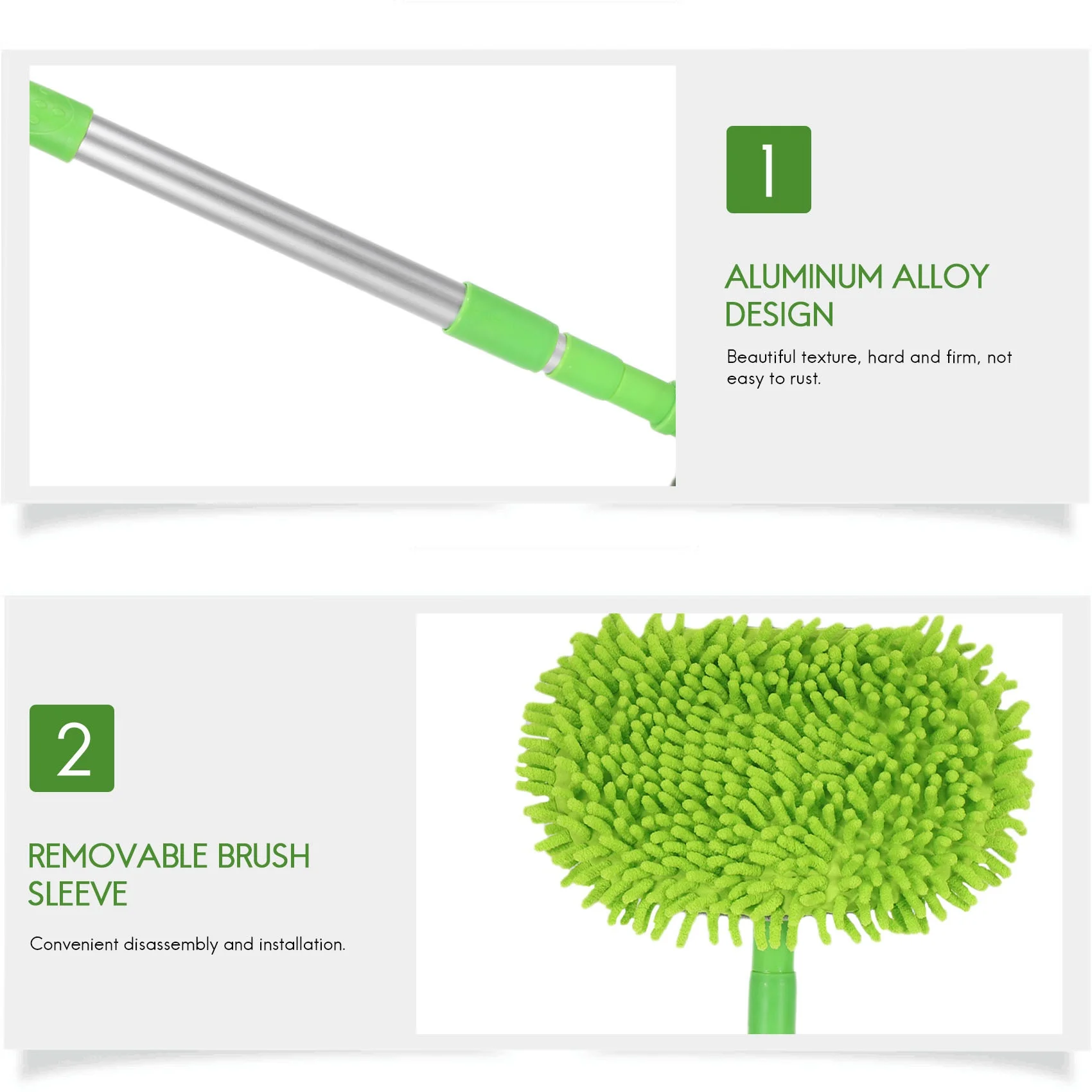 Best-Selling 2 In 1 Car Wash Mop Mitt With Long Handle, Chenille Microfiber Car Wash Dust Brush Extension Pole 24-46In, Scratch