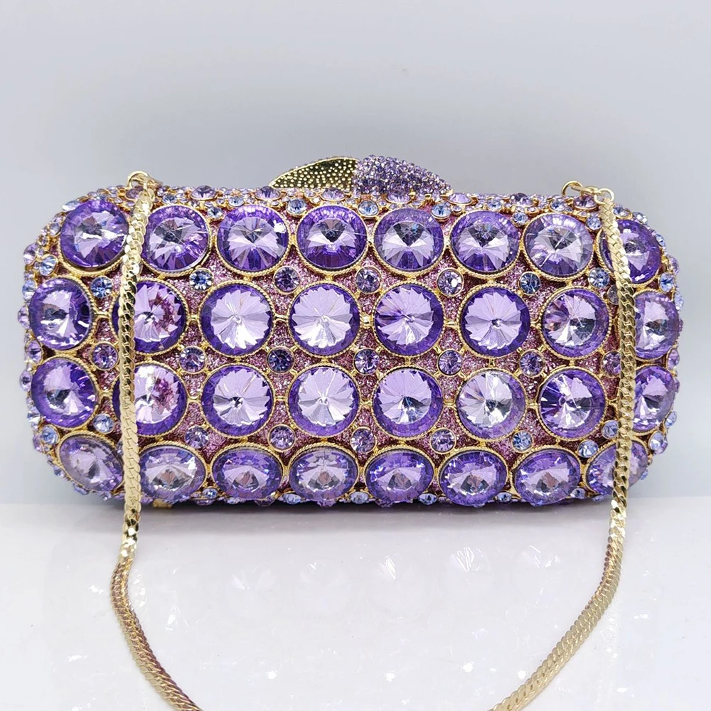 Purple Large Crystal Evening Clutch Stone Bag Luxury Women Wedding Prom Clutches Lady Diamond Chain Mini Minaudiere Blue Bags